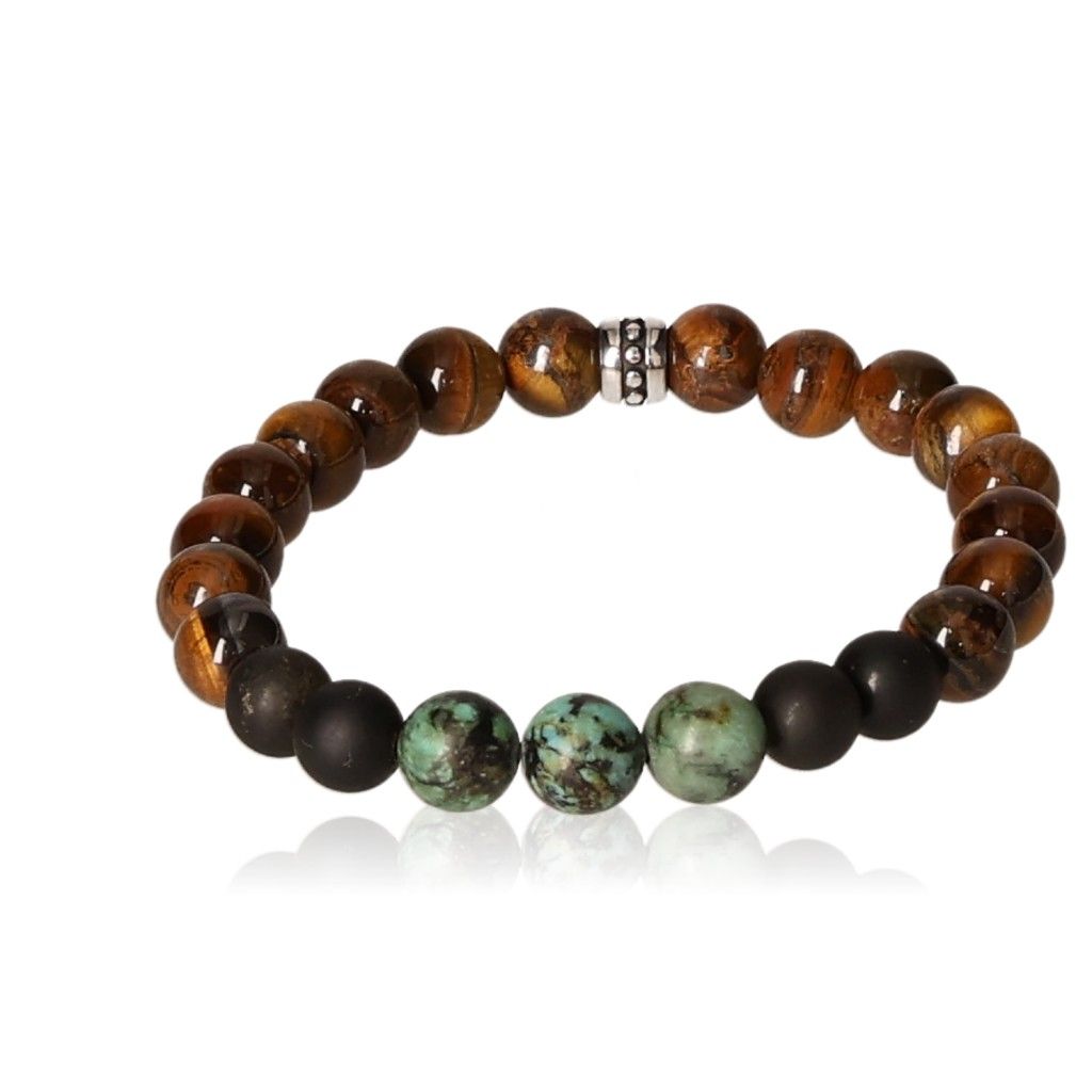 Tiger Eye and Obsidian Matte Bracelet 19cm for Energy and Confidence Boost