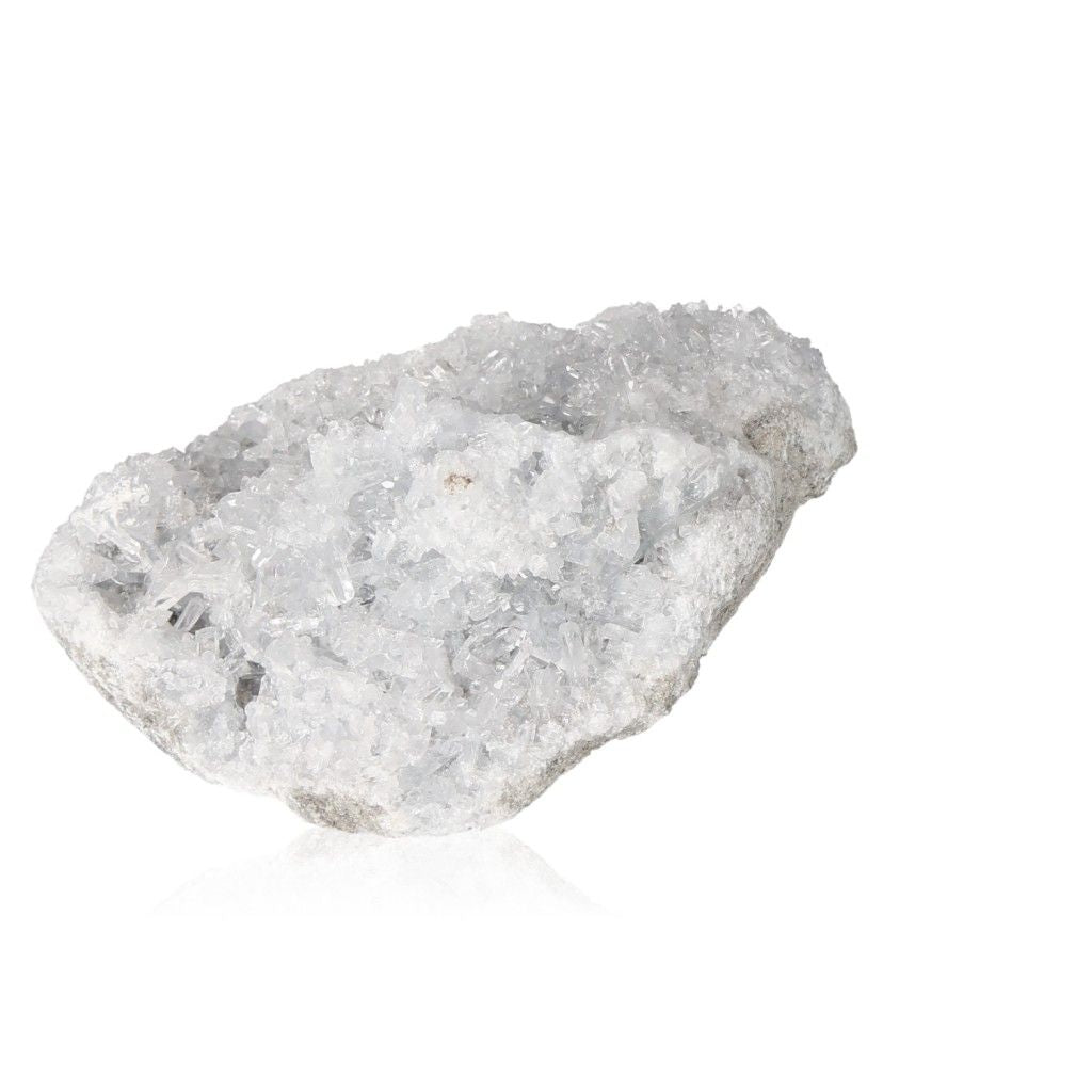 Celestite crystal stone promoting serenity and divine connection with calming blue hues and spiritual energy.