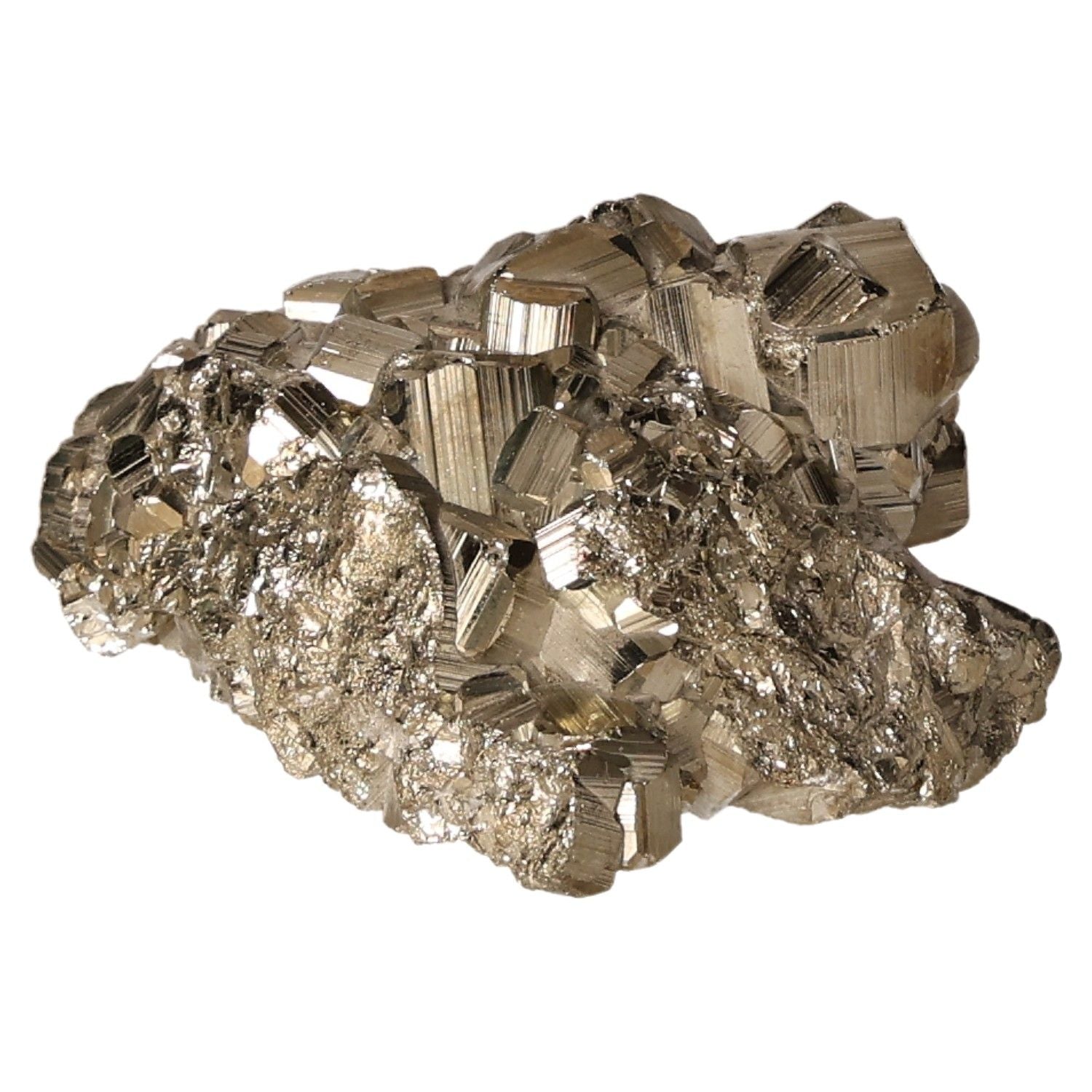 Pyrite druze cluster, known for enhancing independence and inspiring new ideas with its shiny metallic appearance.