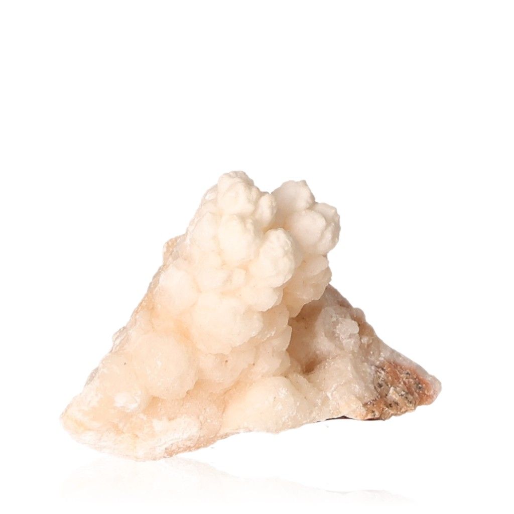 Ighoud Calcite Druze mineral from Morocco with unique natural shapes and warm earthy tones on white background.