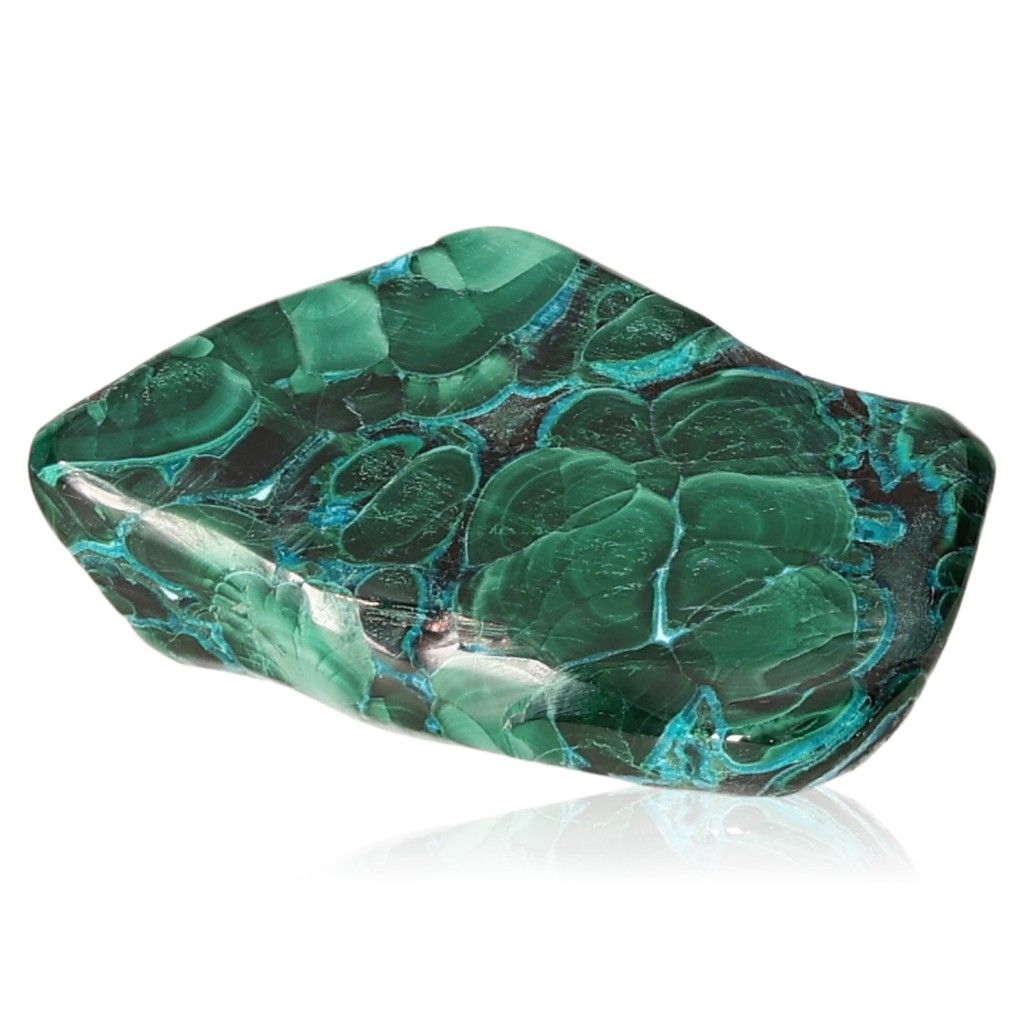 Blue Chrysocolla with Malachite gemstone showcasing unique patterns and vibrant colors for balance and transformation.