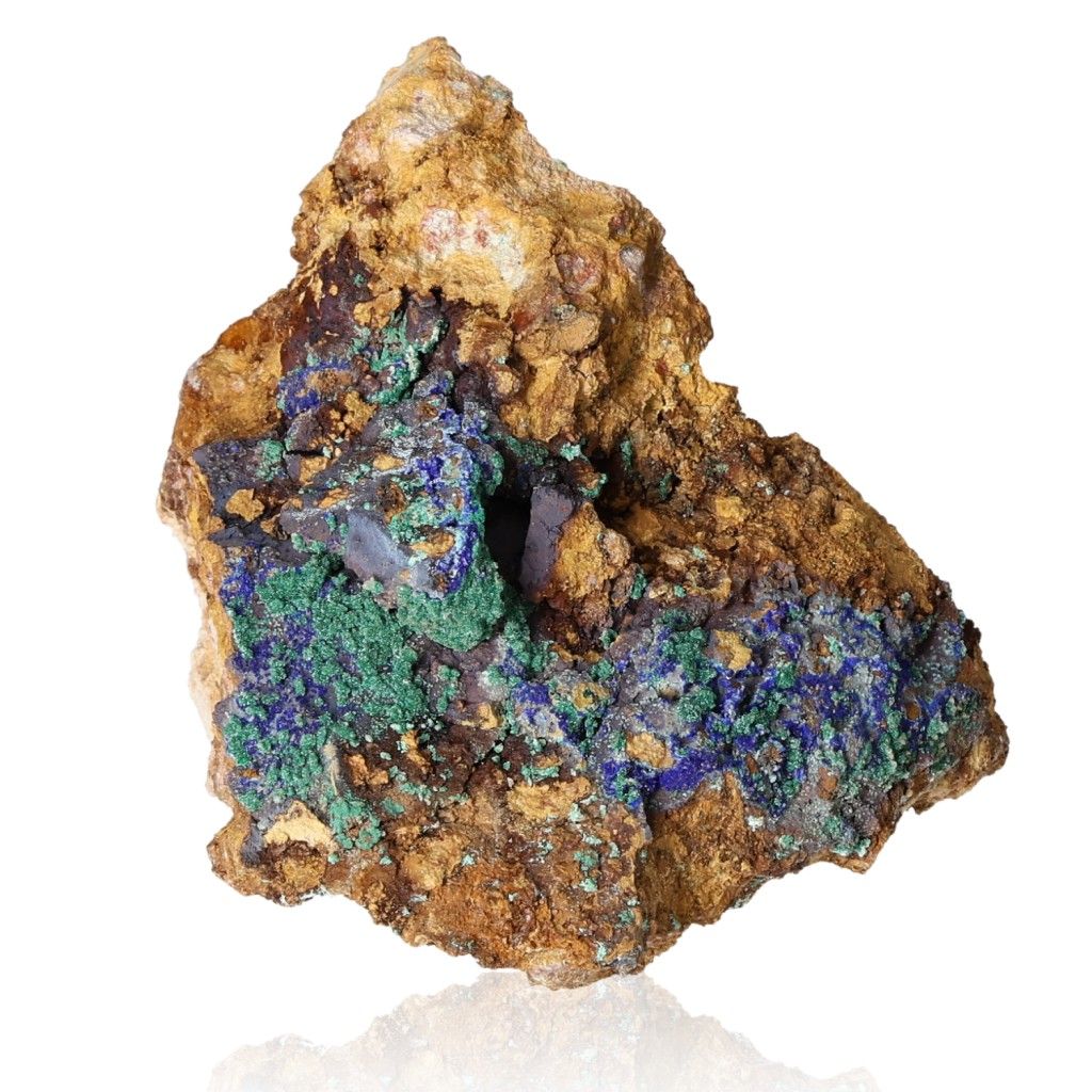 Azurite with Malachite druze stone, featuring deep blue and green hues, known for enhancing intuition and spiritual insight.