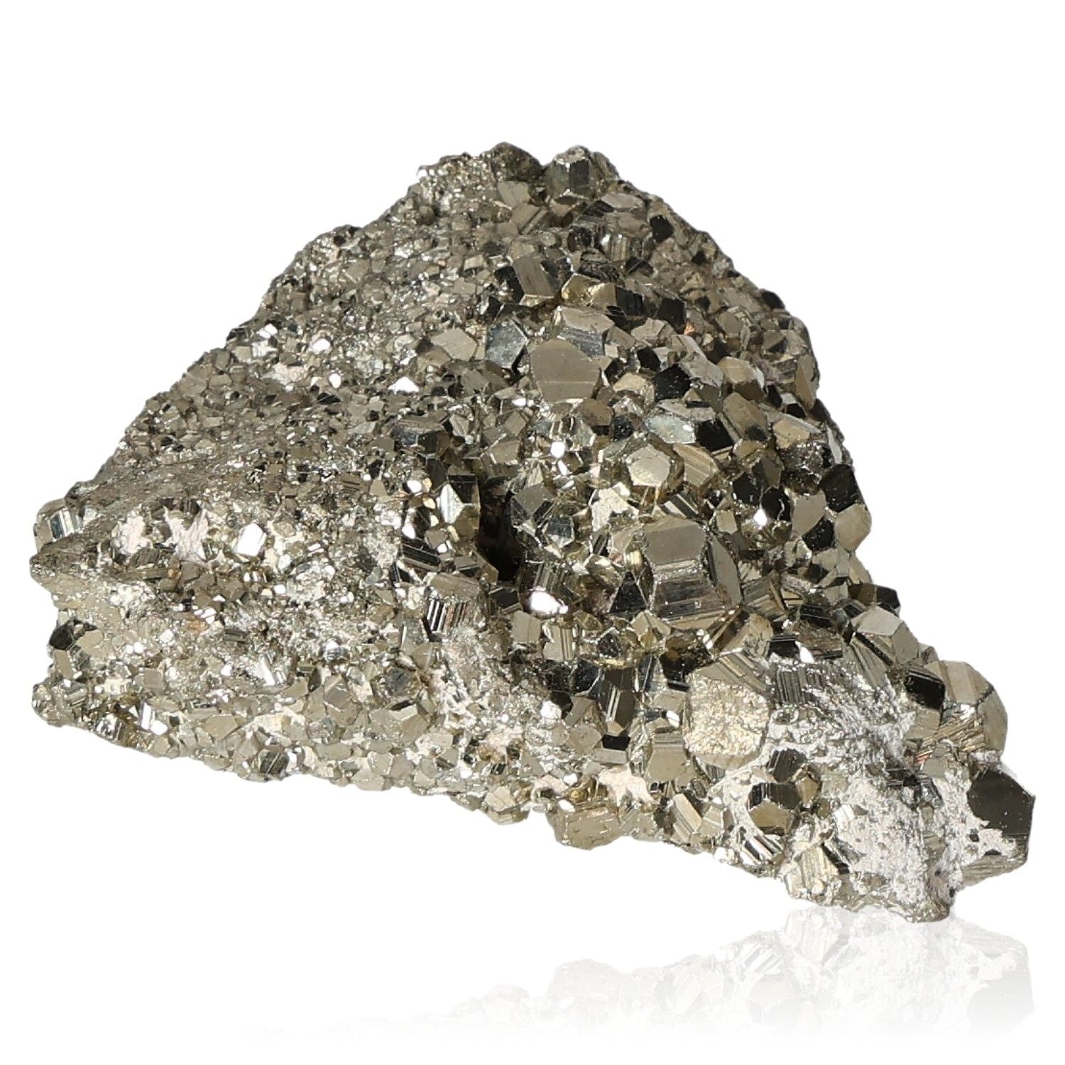 Pyrite druzy stone shimmering with metallic sheen for mental and material independence, enhancing courage and motivation.