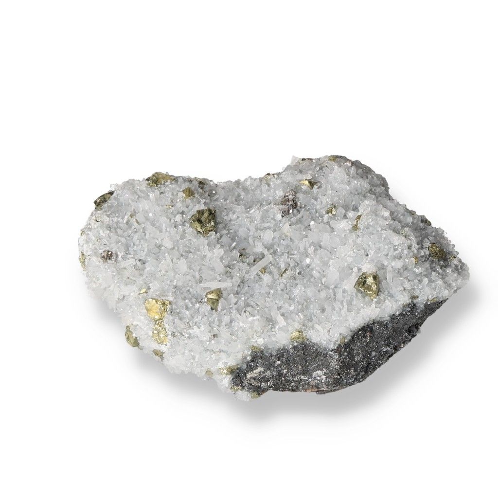 Chalcopyrite with Quartz on Sphalerite crystal, used for healing, stress relief, boosting confidence, and enhancing psychic abilities