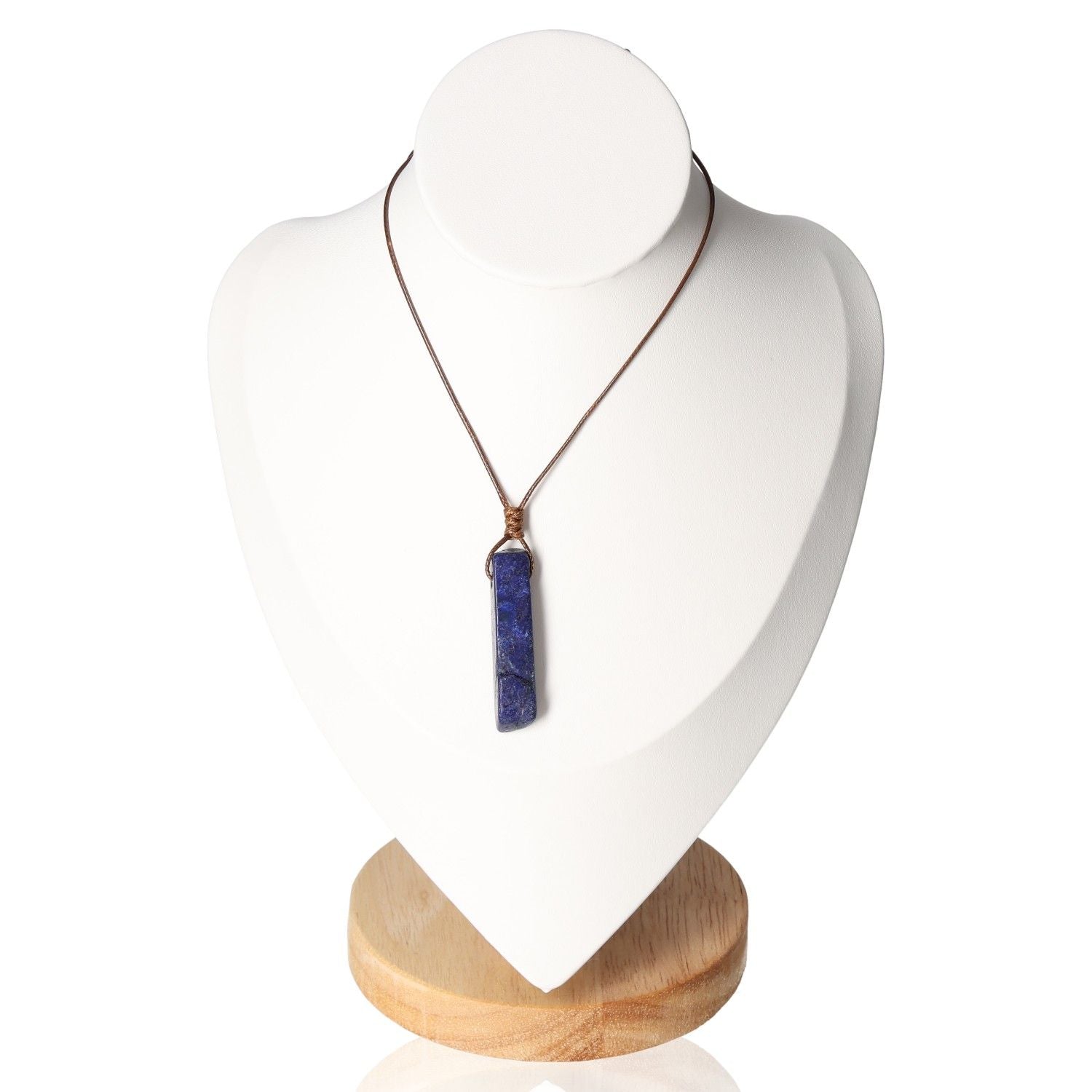 Boho Necklace Lapis Lazuli on Display Stand, Showcasing Bohemian Elegance and Spiritual Significance