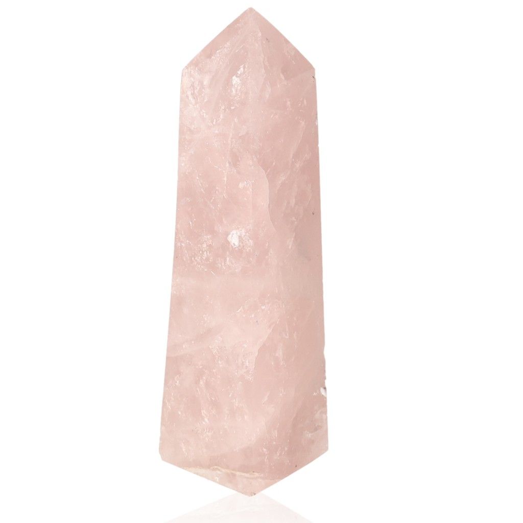 Polished Rose Quartz Obelisk by Sylvia Crystals, a symbol of love and healing, crafted from natural, ethically sourced rose quartz.