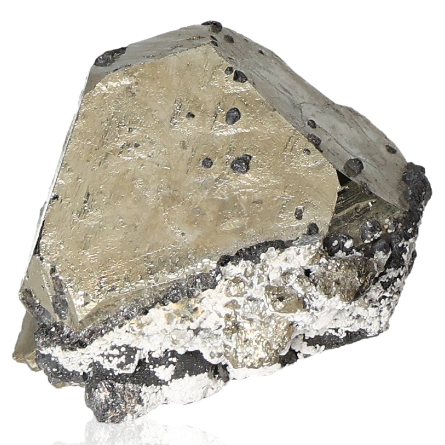 Pyrite druze crystal promoting independence and creativity, aiding in overcoming fear of failure, and encouraging initiative.