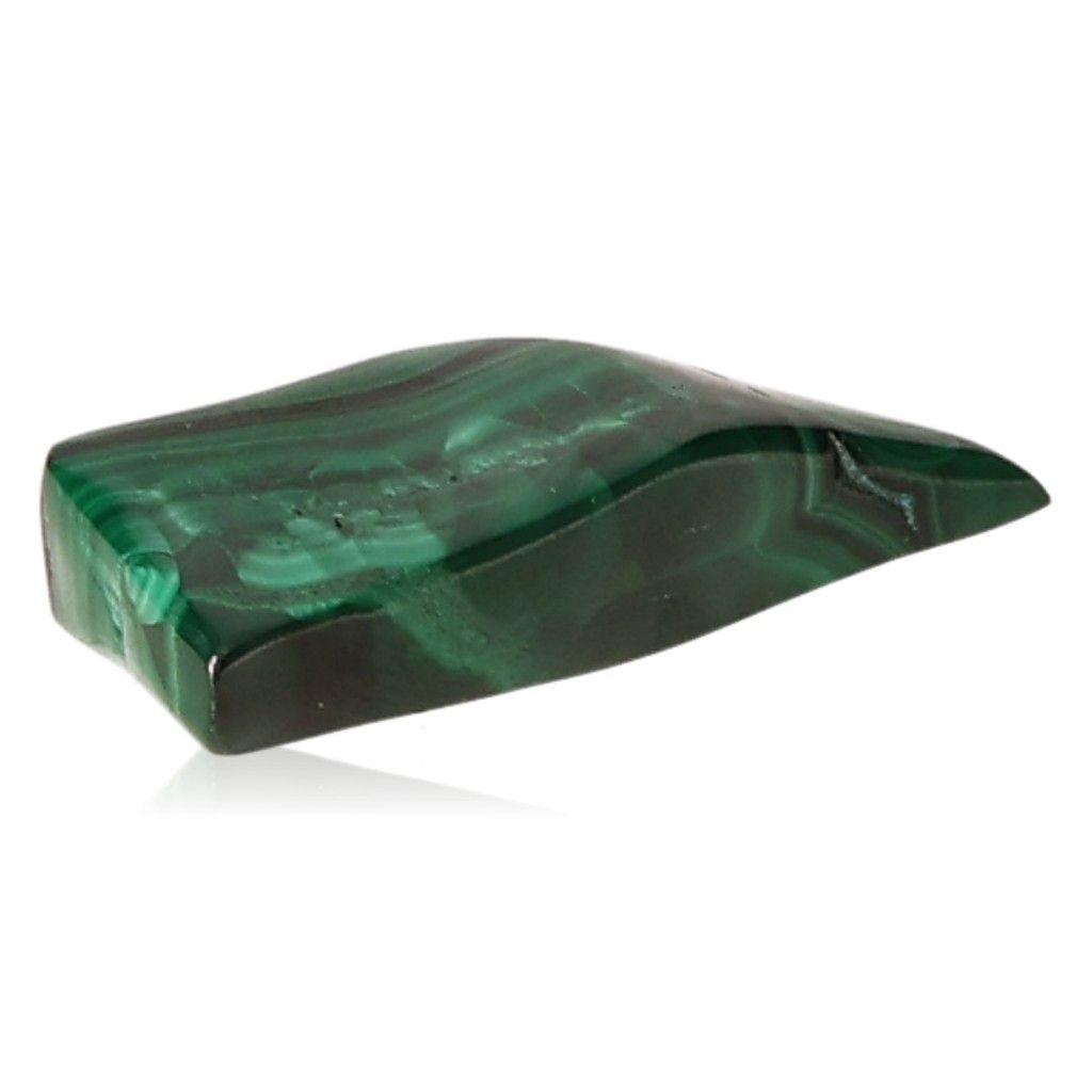 Polished malachite stone with rich green hues, known for its soothing energy and ability to inspire courage and optimism.