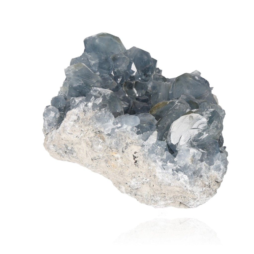 Celestite crystal cluster showcasing serene blue hues and spiritual energy for peace and divine connection.