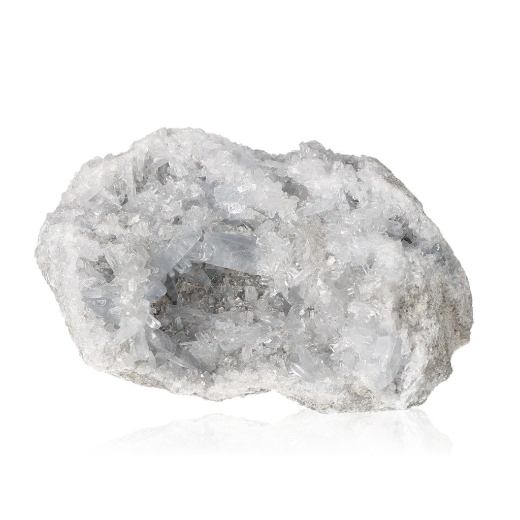 Celestite crystal stone radiating calm energy for serenity and spiritual connection.