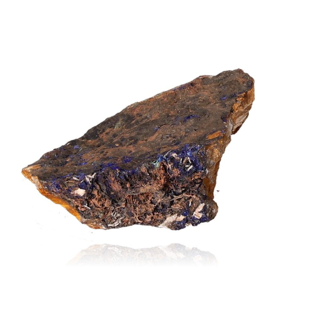 Azurite mineral with deep blue hues and unique patterns, known for enhancing mental clarity, focus, and self-awareness.