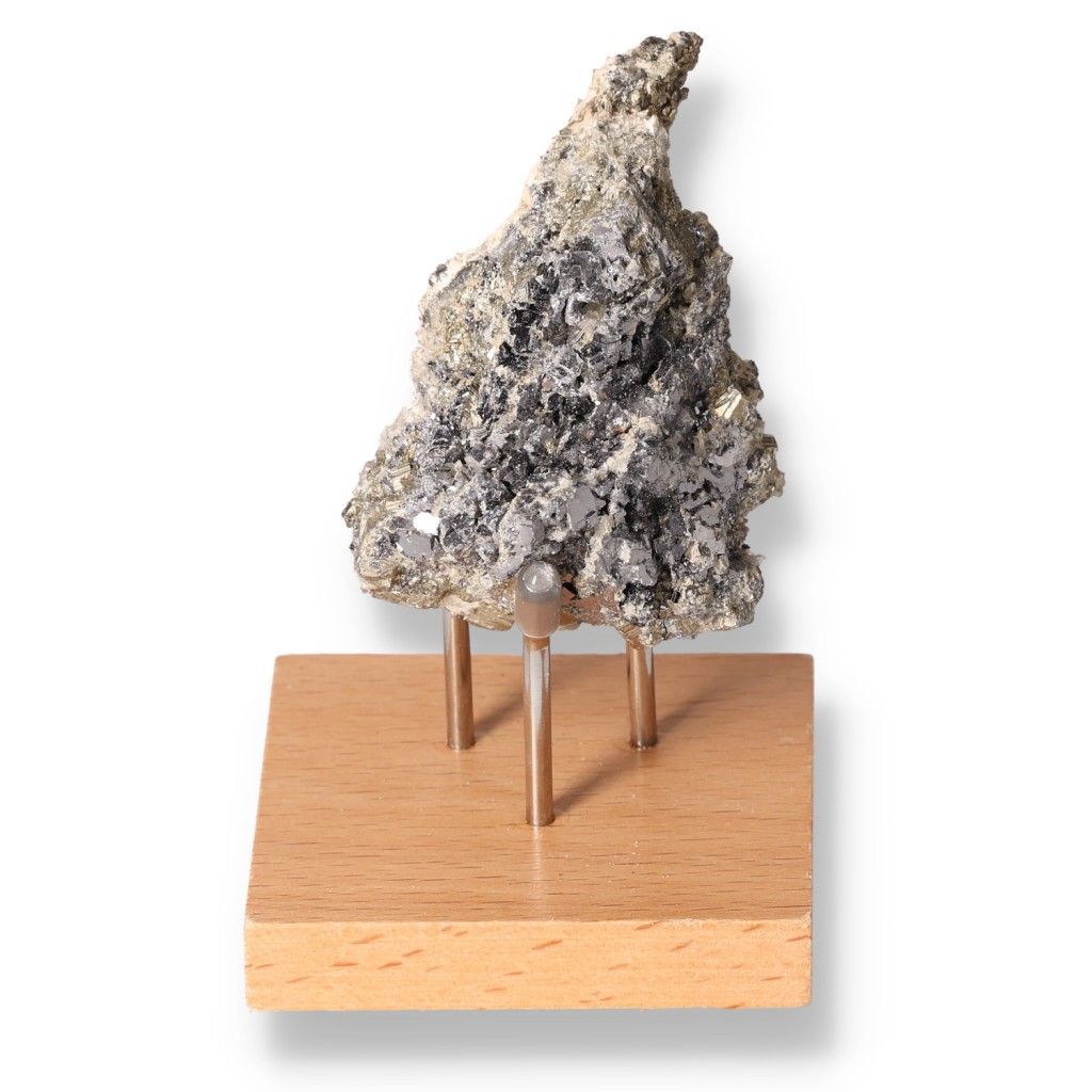 Galena mineral on display stand showcasing its transformative and grounding properties for spiritual practices.