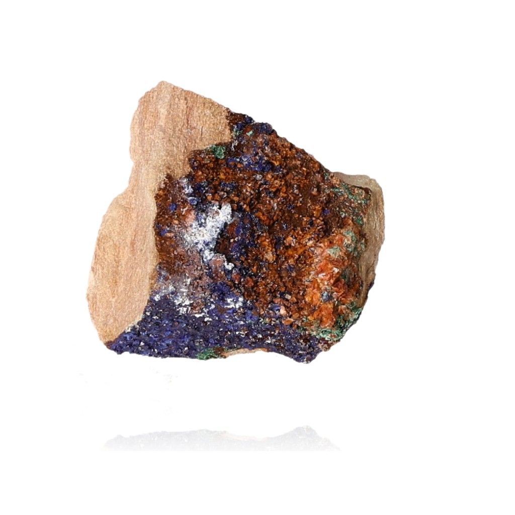 Deep blue azurite mineral with unique copper patterns, ideal for mental clarity and self-awareness, perfect for collectors and spiritual seekers.