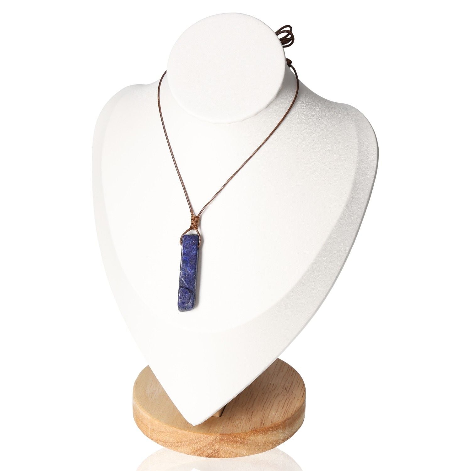 Boho Necklace Lapis Lazuli on display stand showing its elegant and mystical design.