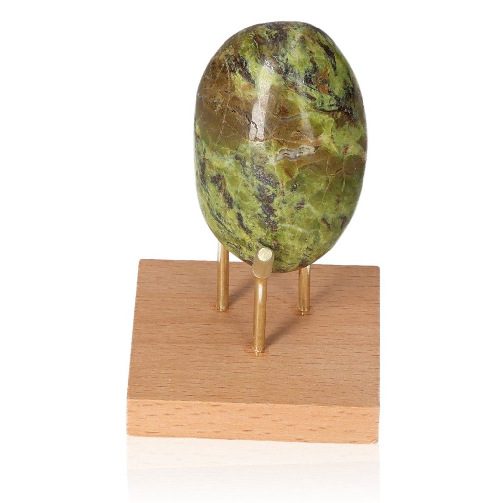 Green Opal Freeform Stone for Emotional Healing and Renewal on Wooden Stand