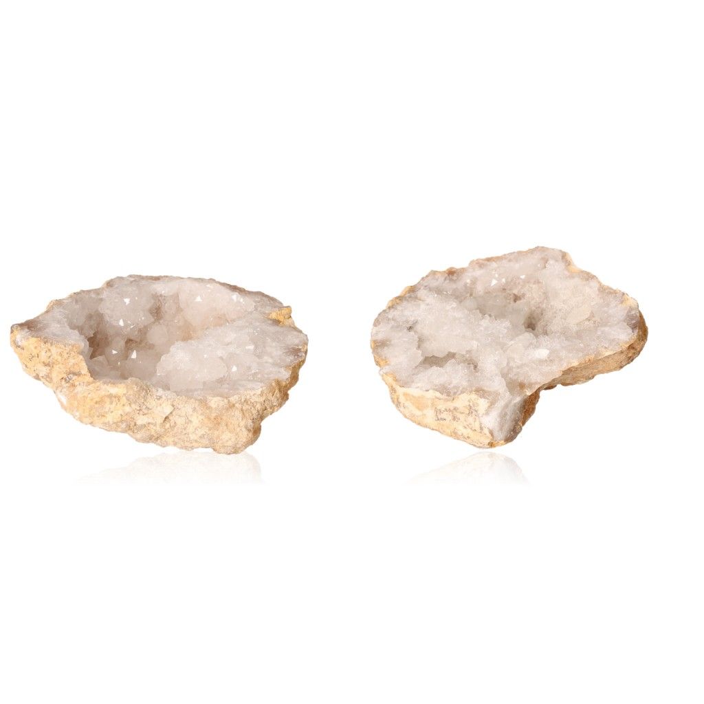 Milky quartz geodes with sparkling white crystals for energy balance and clarity