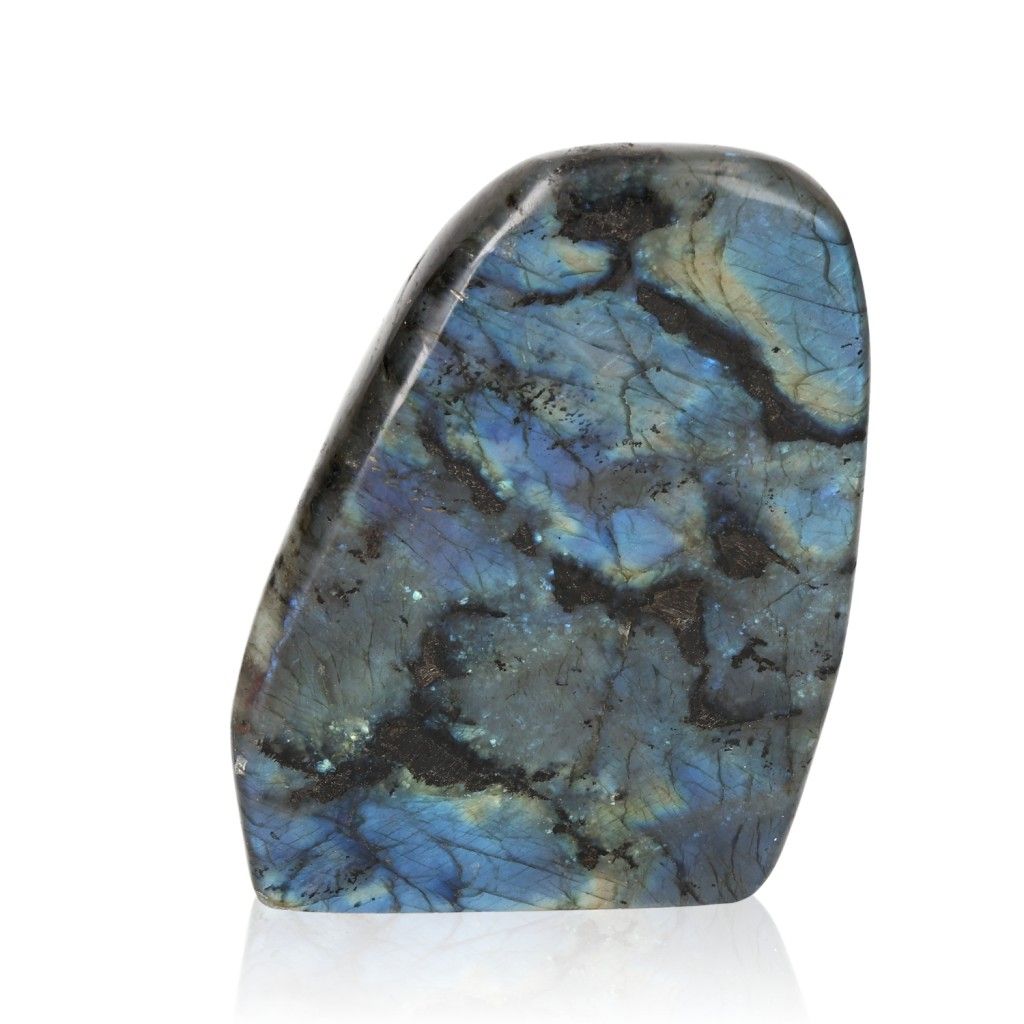 Polished Cut Base Labradorite with blue and green flashes from Sylvia Crystals, showcasing natural elegance and energy.