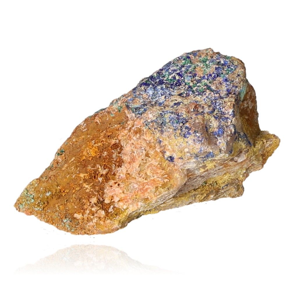 Raw azurite mineral with deep blue hues and unique copper patterns, ideal for collectors and spiritual growth.