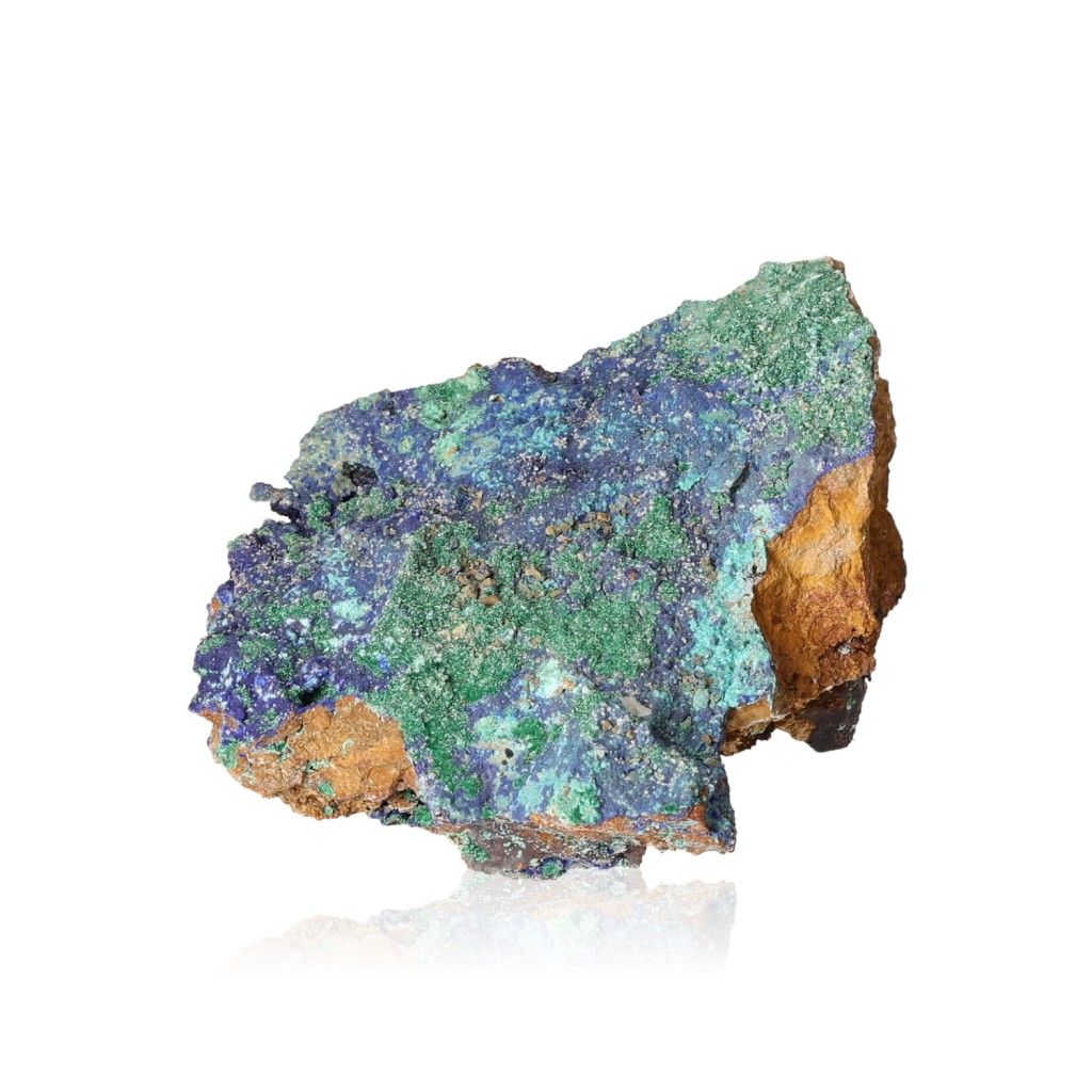 Azurite with Malachite gemstone showcasing vibrant blue and green hues, renowned for mental clarity and spiritual growth.