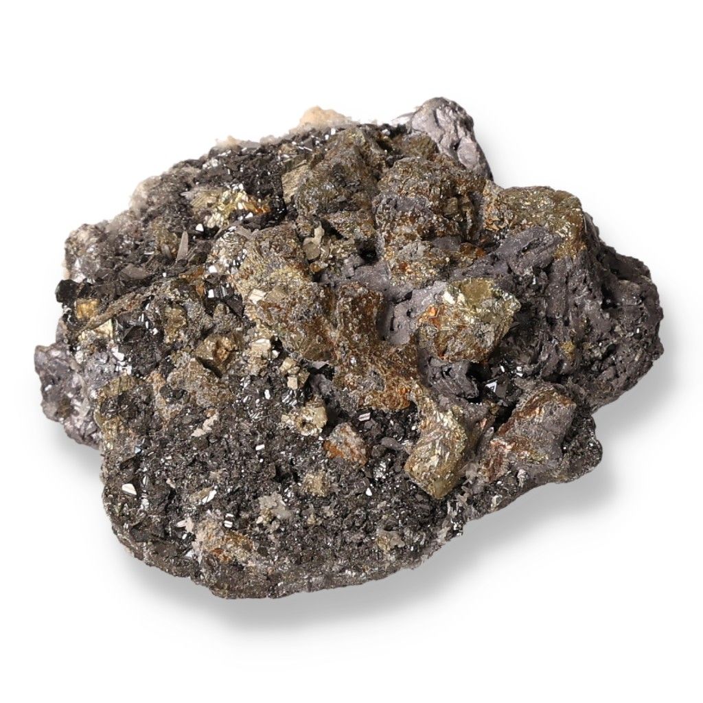 Galena with Chalcopyrite mineral specimen showcasing transformation and grounding properties in spiritual practices.