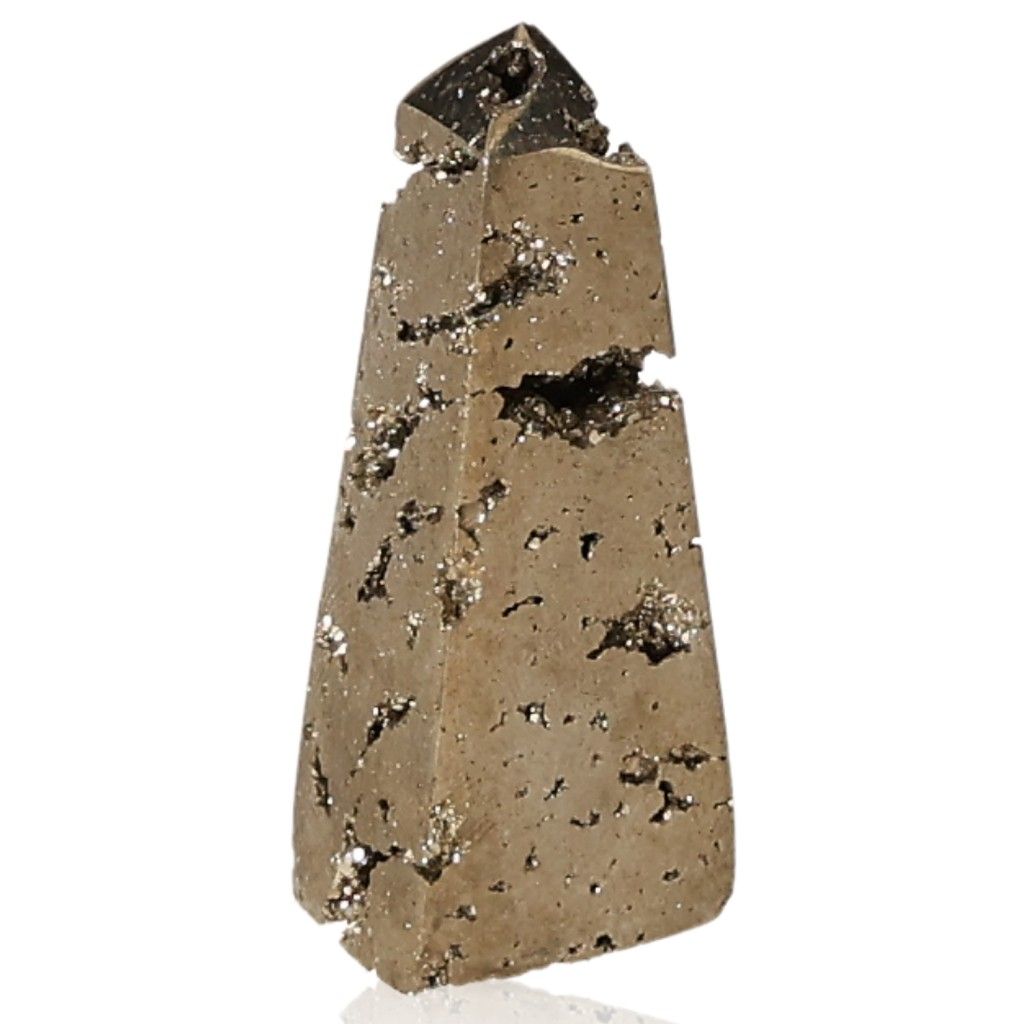 Pyrite obelisk stone, promoting mental and material independence, encouraging initiative and goal achievement.