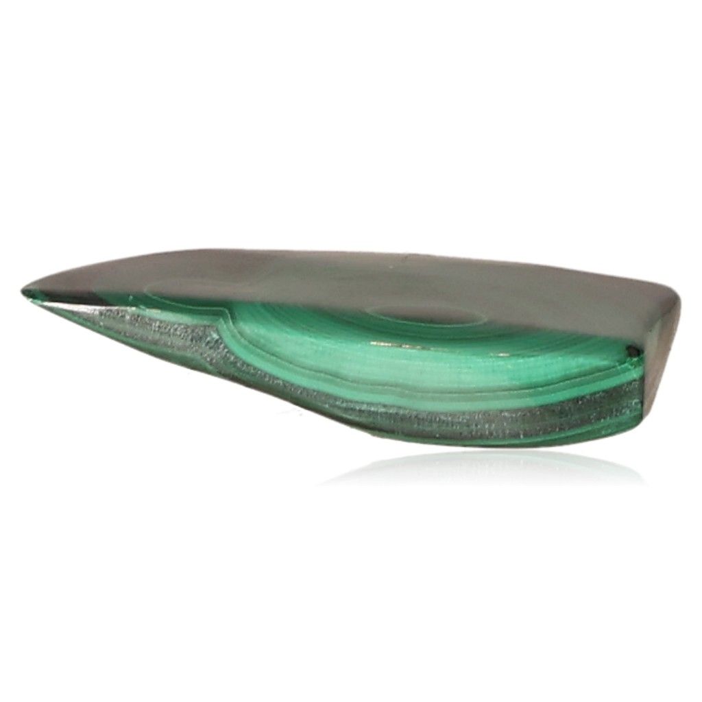 Polished malachite stone slice with vibrant green hues, symbolizing soothing energy and inner harmony.