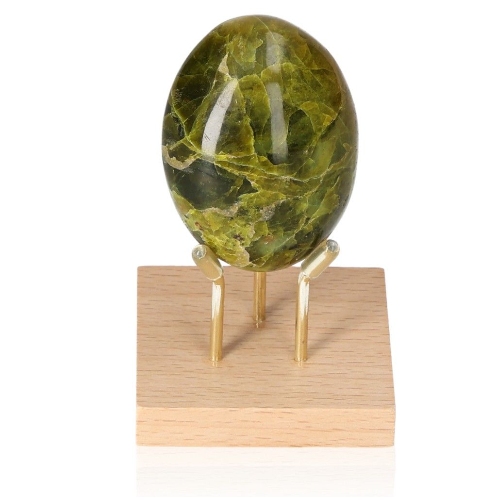 Green Opal Freeform on Wooden Stand – Stone of Renewal and Emotional Balance