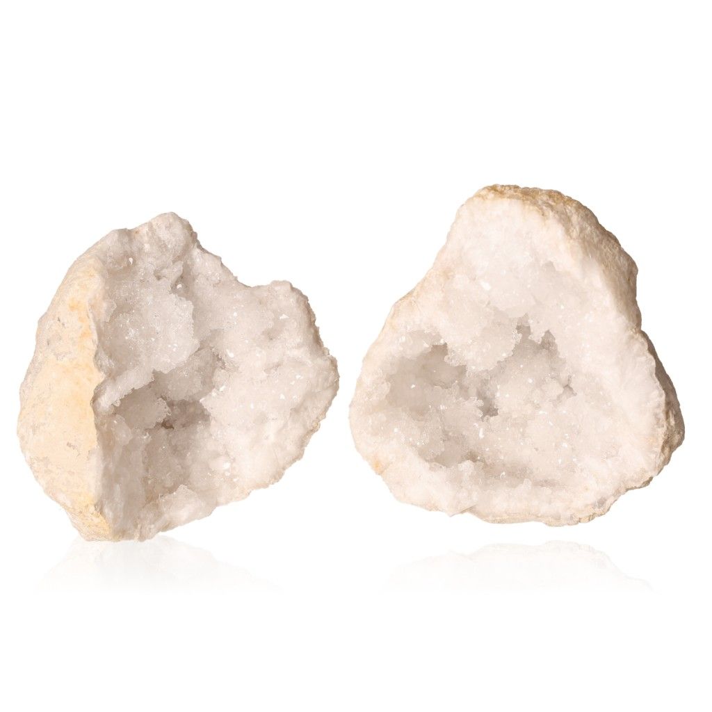 Milky quartz geode with sparkling white crystals, promoting tranquility, energy balance, and positive vibrations.