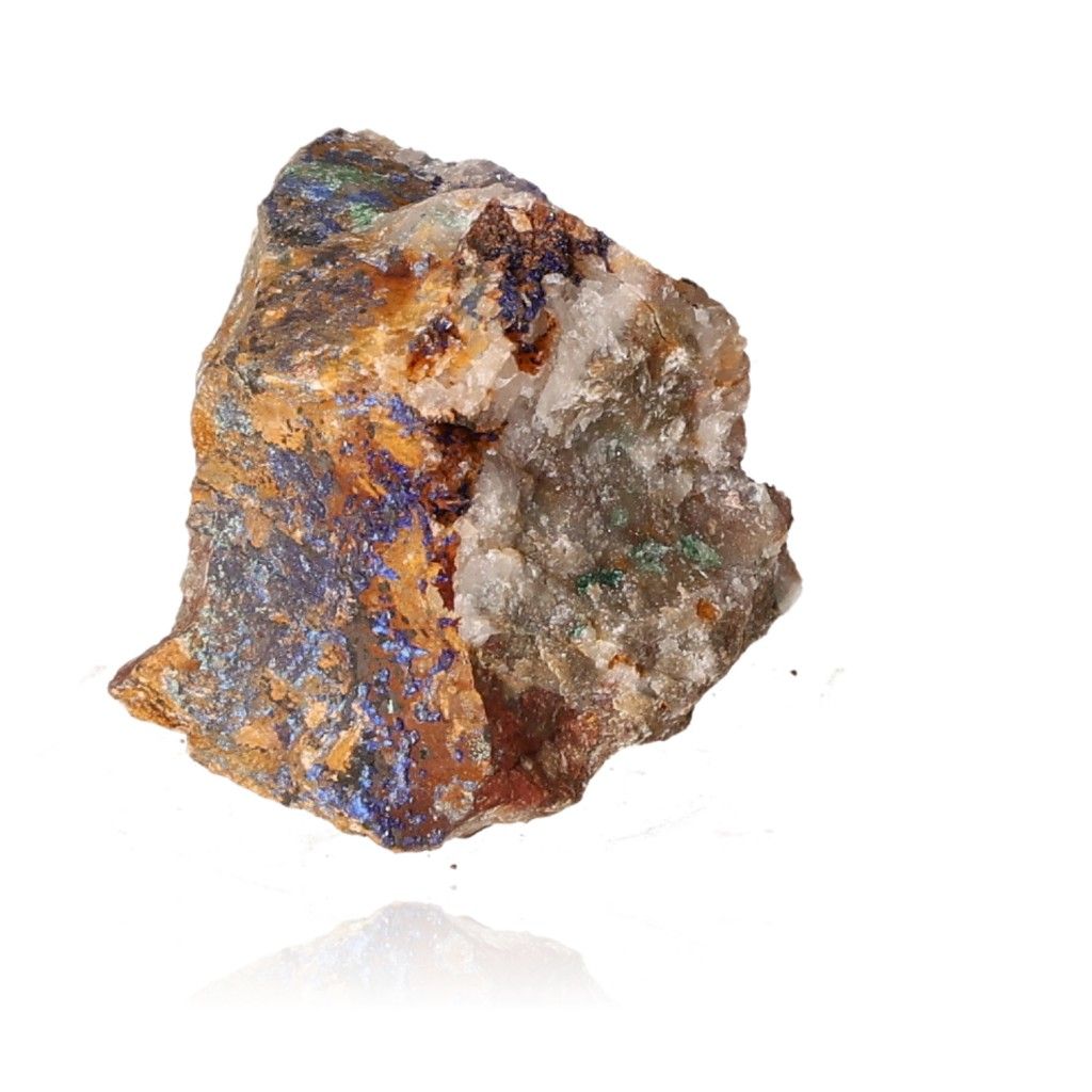 Raw azurite mineral showcasing deep blue hues and unique copper patterns, ideal for collectors and personal growth seekers.