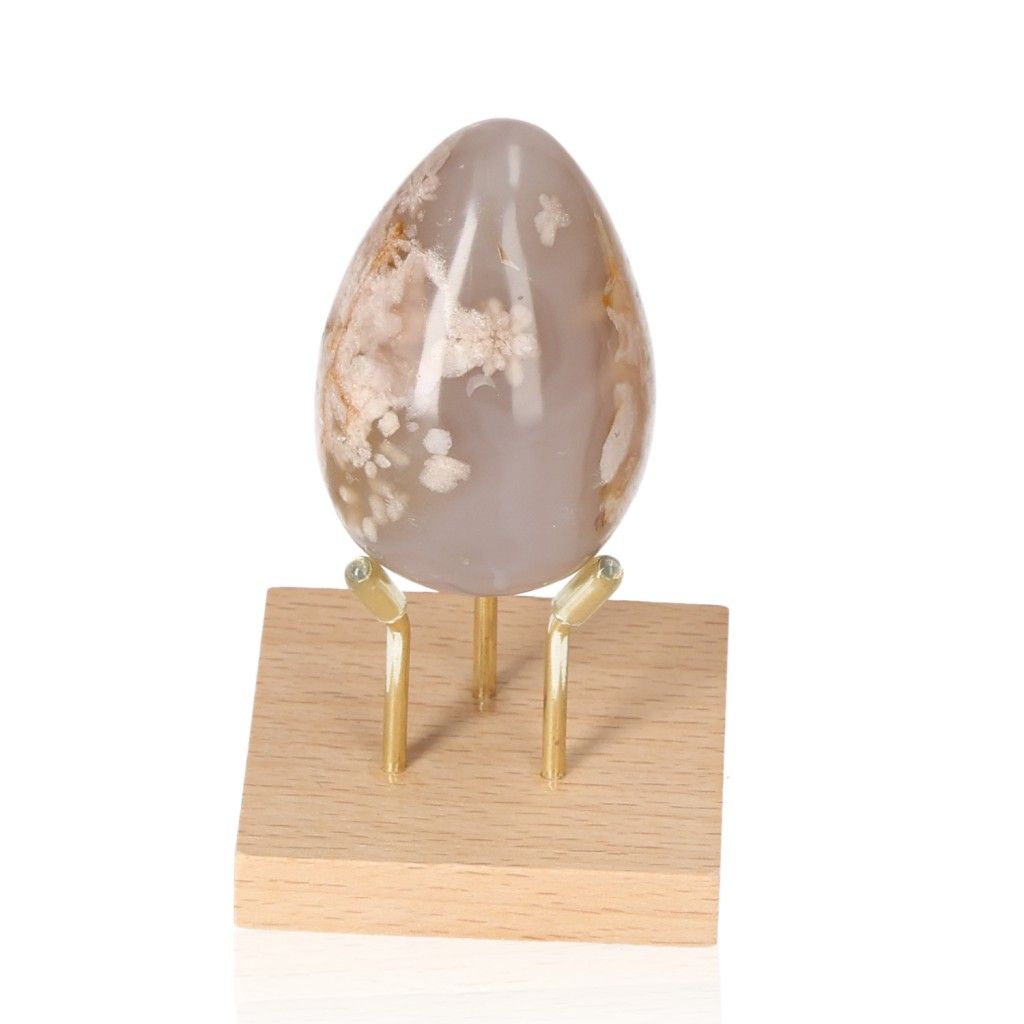 Flower Agate Egg on Stand with Floral Patterns and Earthy Hues