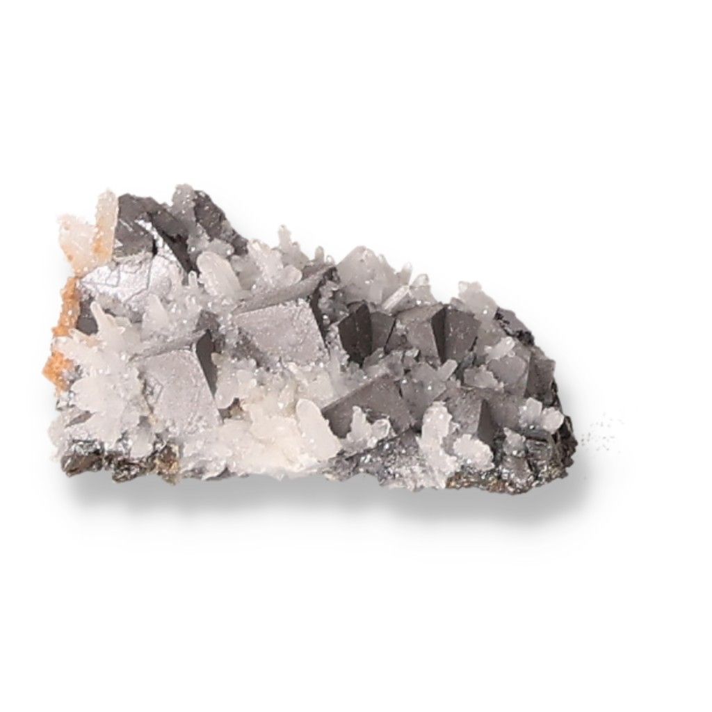 Striking Galena with Quartz Druze mineral specimen featuring metallic luster and sparkling, translucent crystal formations.