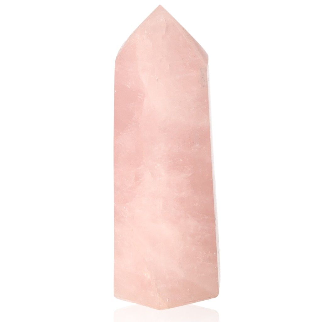 Rose Quartz Obelisk by Sylvia Crystals, a symbol of love and healing, crafted from natural rose quartz for emotional balance.