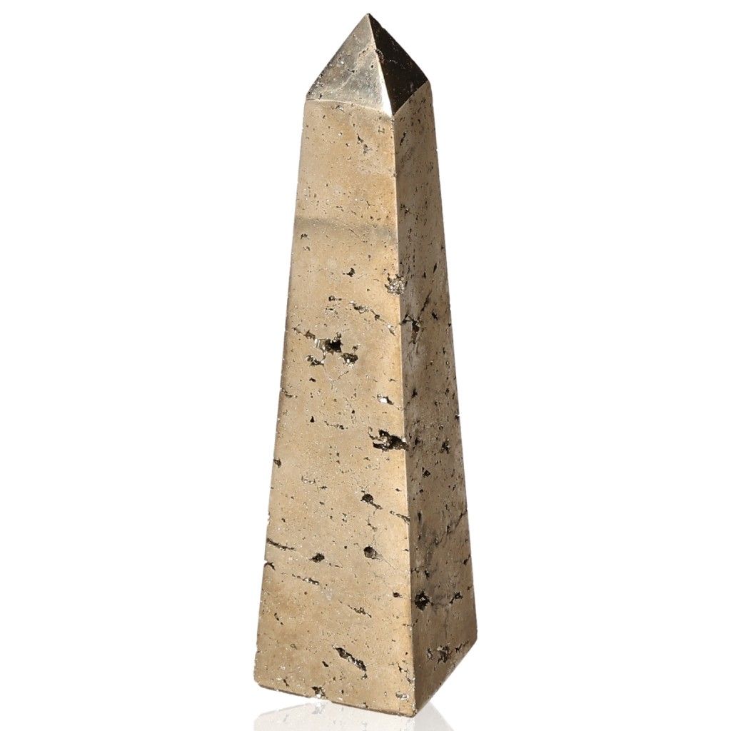 Pyrite Obelisk crystal for independence and motivation, gold-toned stone for courage and new ideas, spiritual growth tool