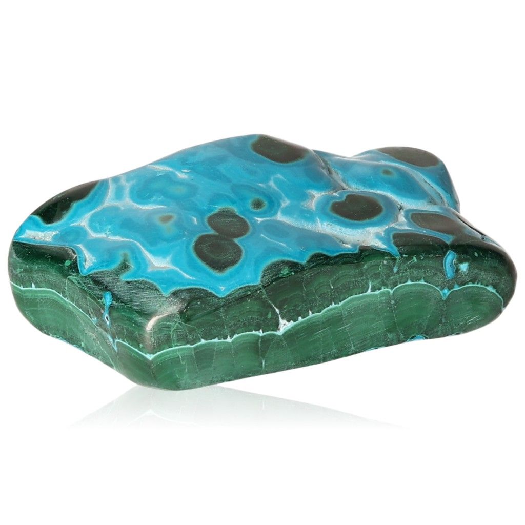 Blue Chrysocolla with Malachite gemstone showcasing tranquil blue and green hues, ideal for balance and transformation seekers.