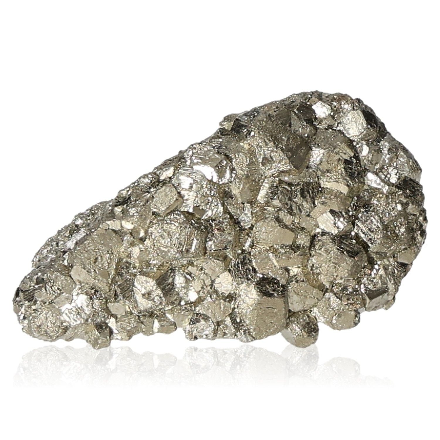 Pyrite druze cluster reflecting light, known for enhancing independence and inspiring creativity, motivation, and goal achievement.