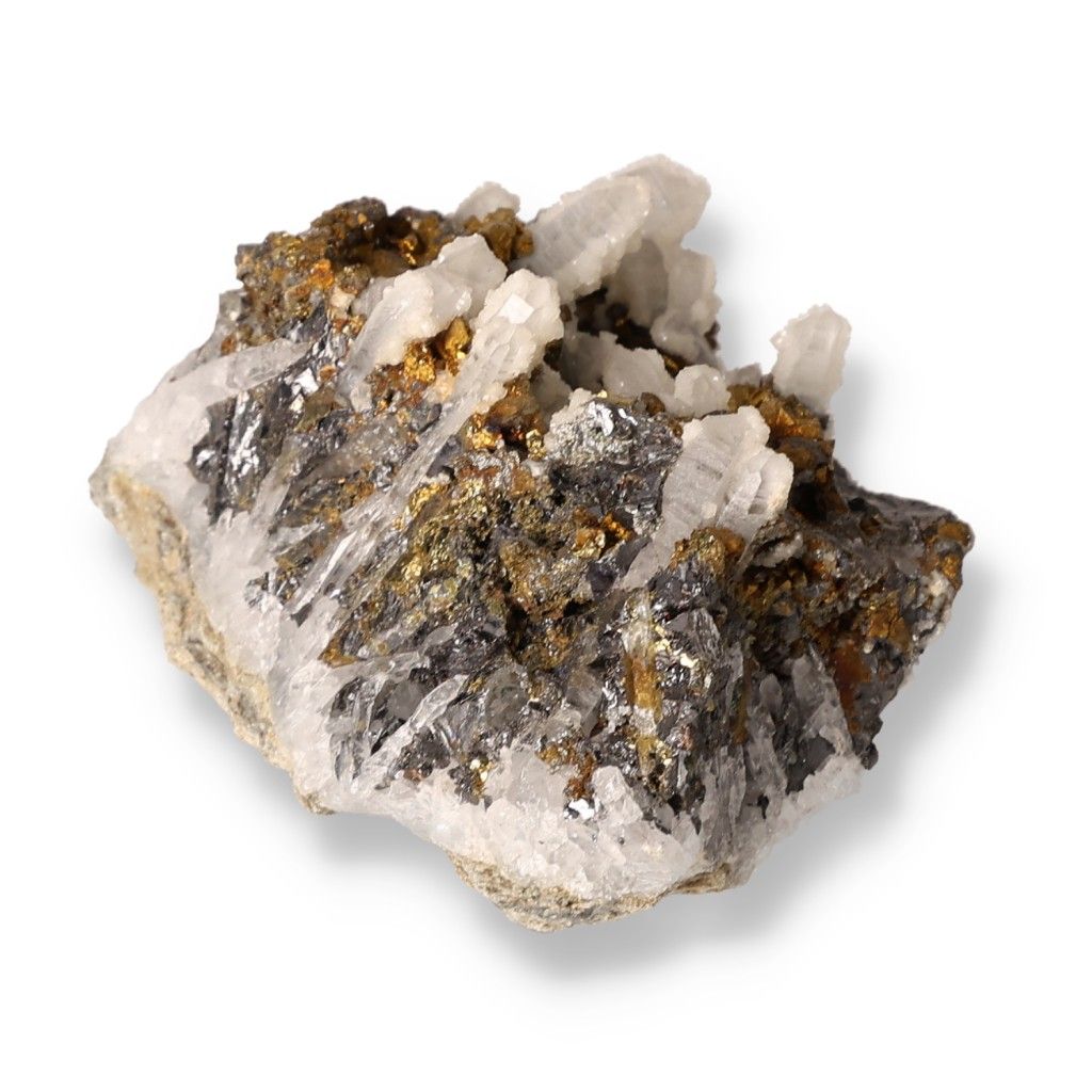 Chalcopyrite with Quartz crystal, known for boosting psychic abilities, self-confidence, and stress relief. Perfect for spiritual healing.