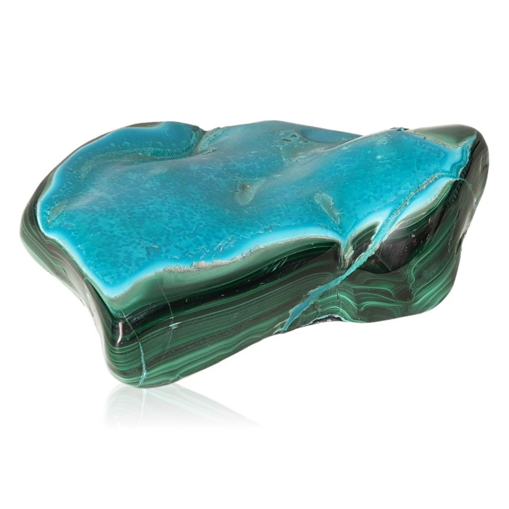 Blue Chrysocolla with Malachite gemstone showcasing its vibrant blue and green hues, symbolizing tranquility and transformation.