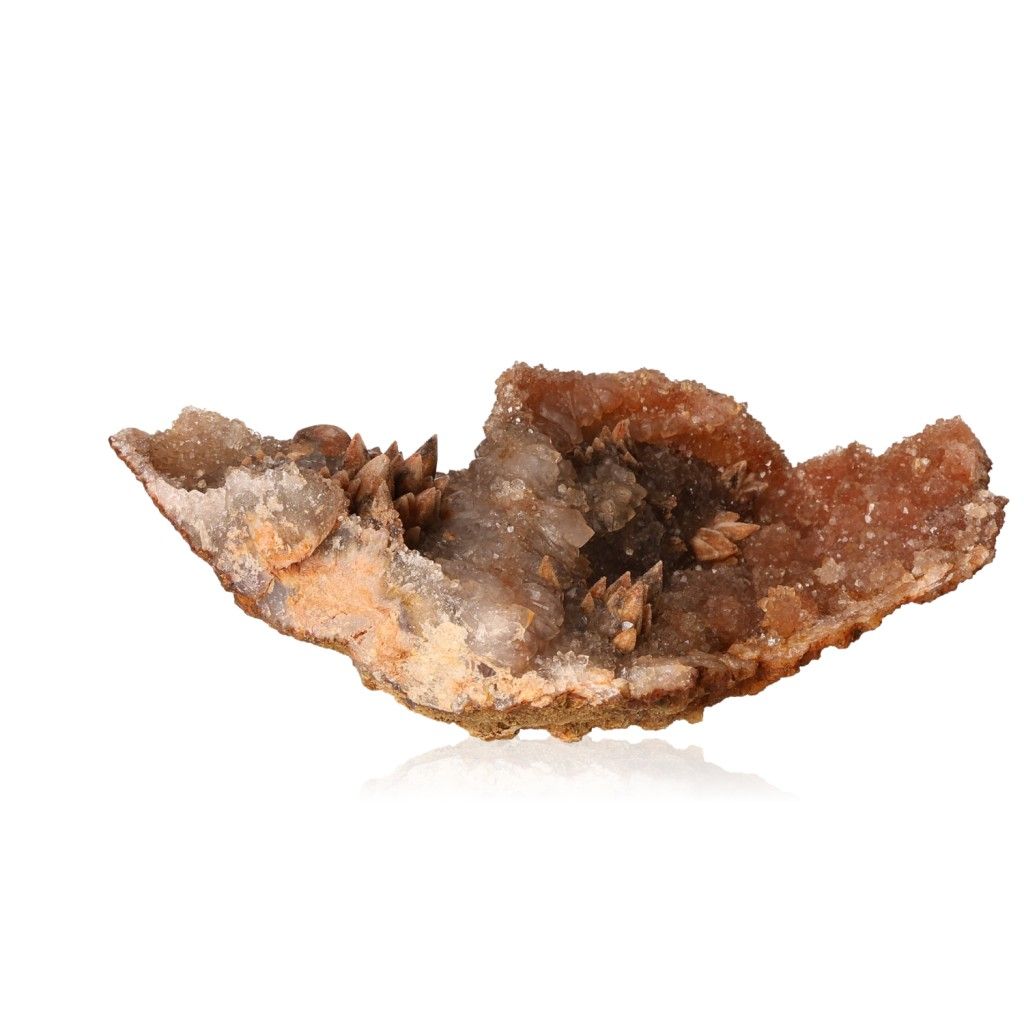 Calcite stalactite with earthy tones, showcasing intricate layered structure and natural beauty.