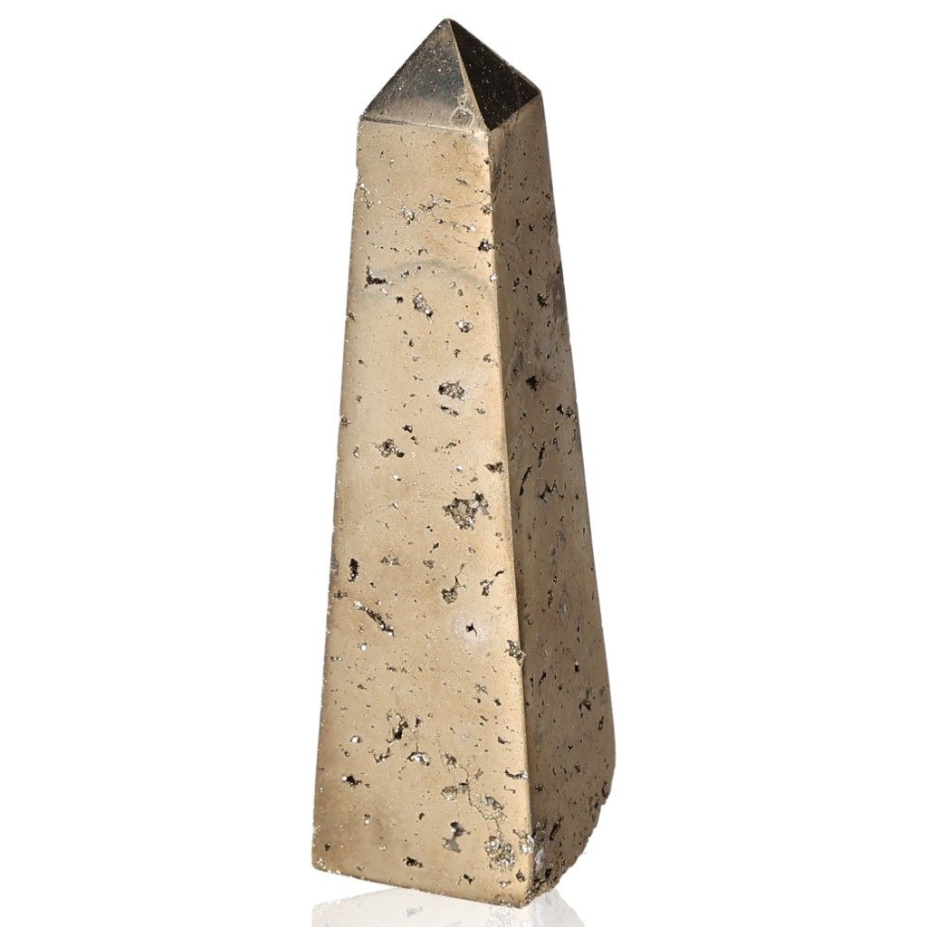 Pyrite obelisk stone promotes independence and inspires new ideas, ideal for those seeking motivation and courage for goal achievement.