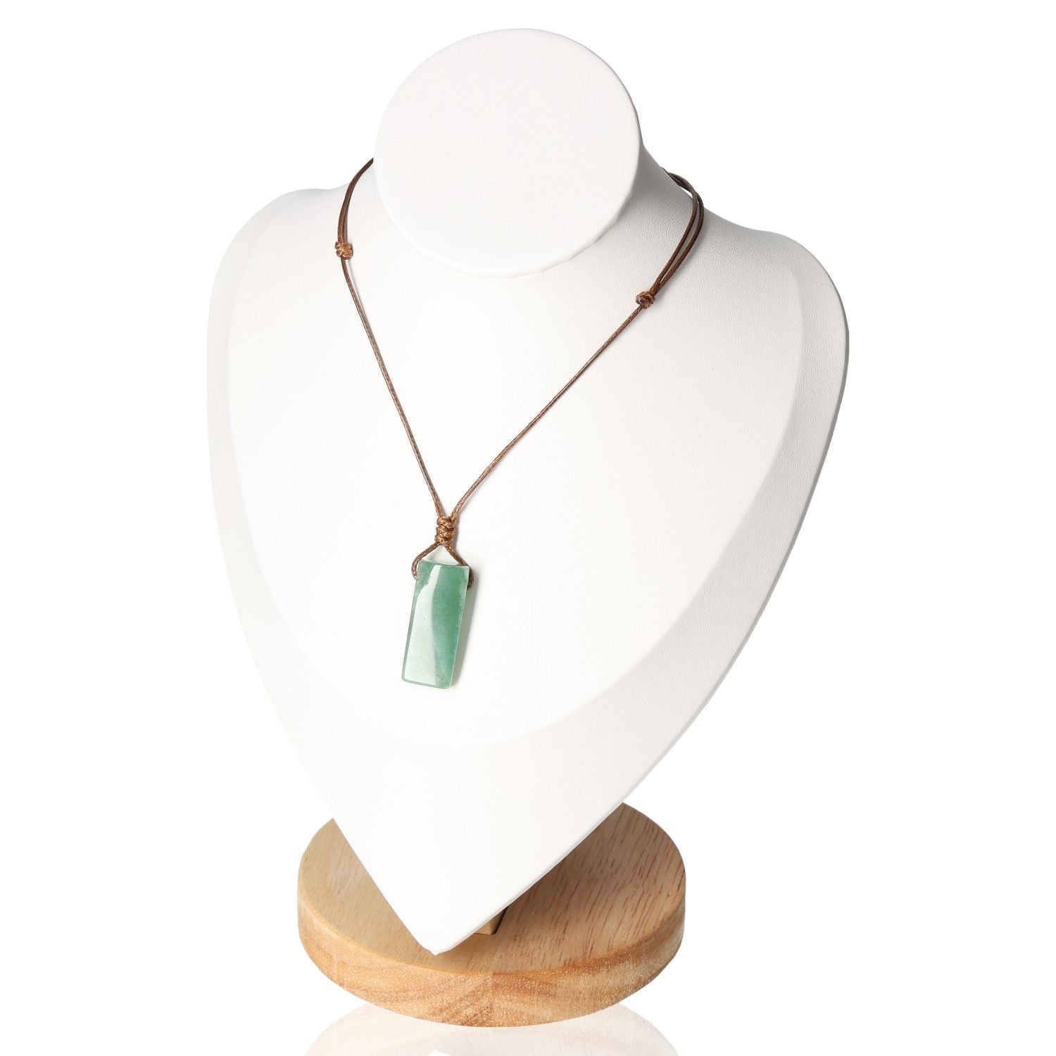 Boho Necklace with Authentic Green Aventurine Gemstone on Display Bust